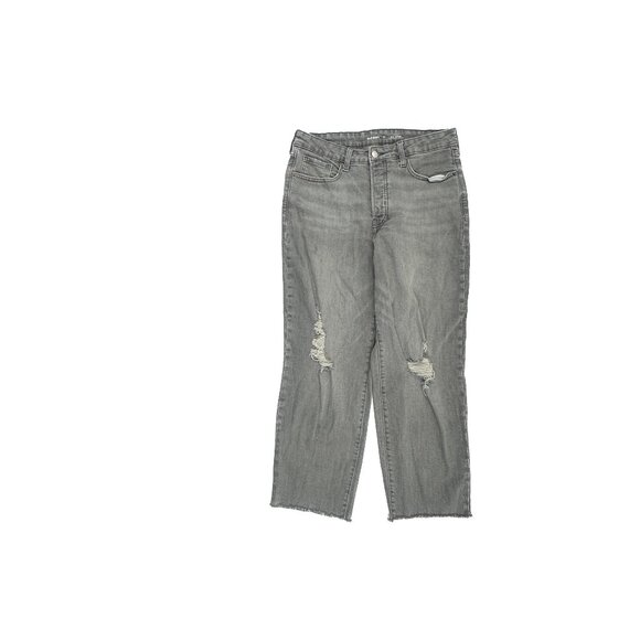 Old Navy High Rise OG Loose Distressed Button Fly Raw Hem Women size 12 Gray Jea - Picture 1 of 5
